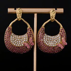 PINK GOLD VINTAGE STYLE STATEMENT EARRINGS BUTTERFLY
